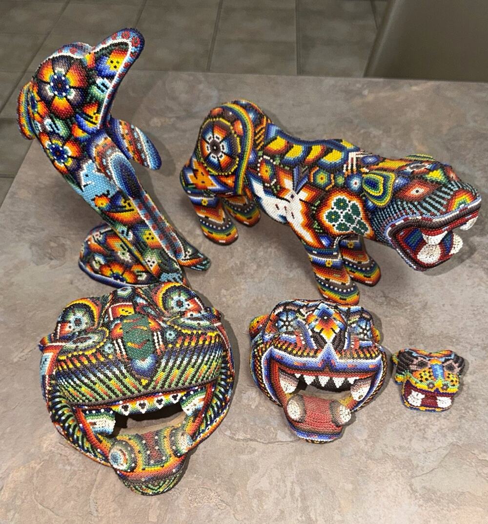 Authentic Huichol Wixarika Beaded Folk Art Lot – 5 Colorful Animal Figures